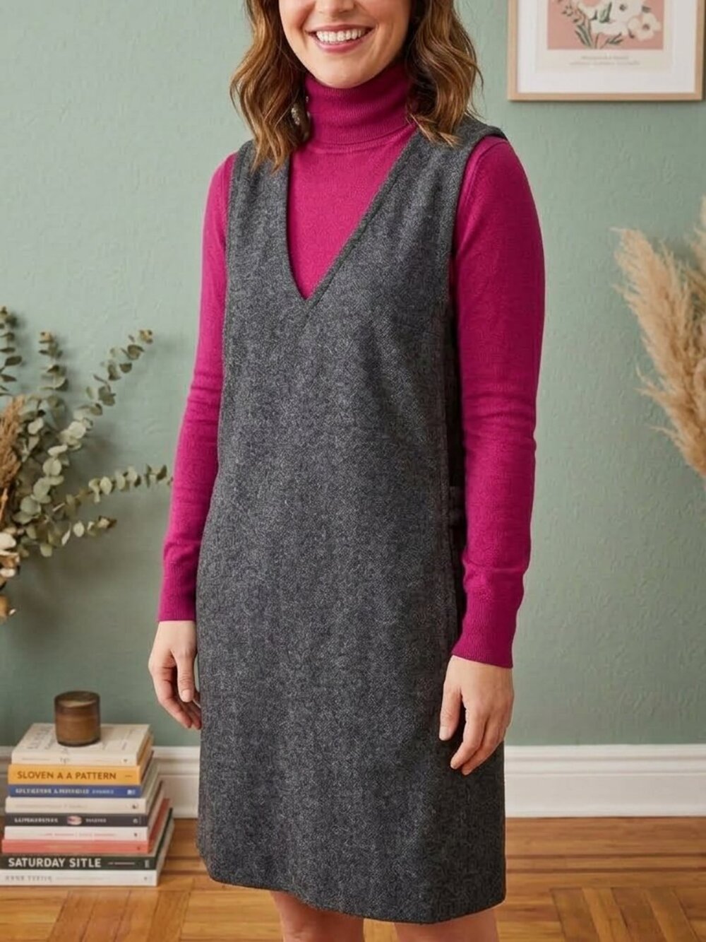 Kate Spade Saturday Wool Blend V-Neck Tunic Dress Sleeveless Jumper Mini S376